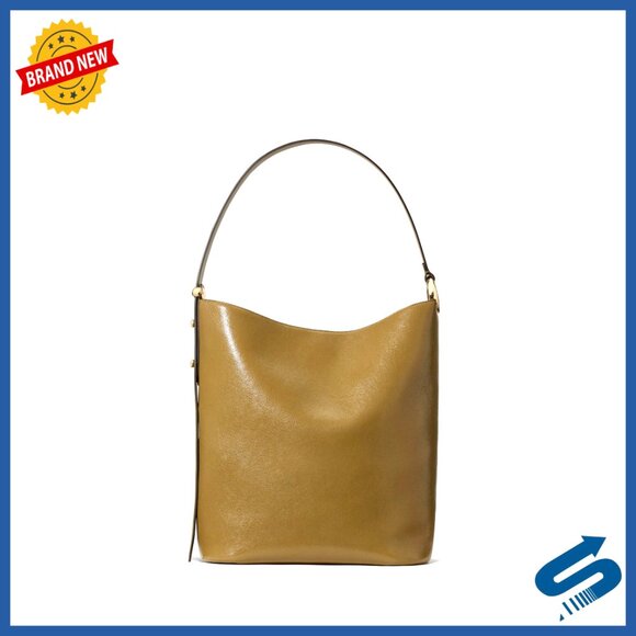 Large Glazed Leather Bucket Bag Adjustable Strap Crossbody Shoulder Chic Elegant